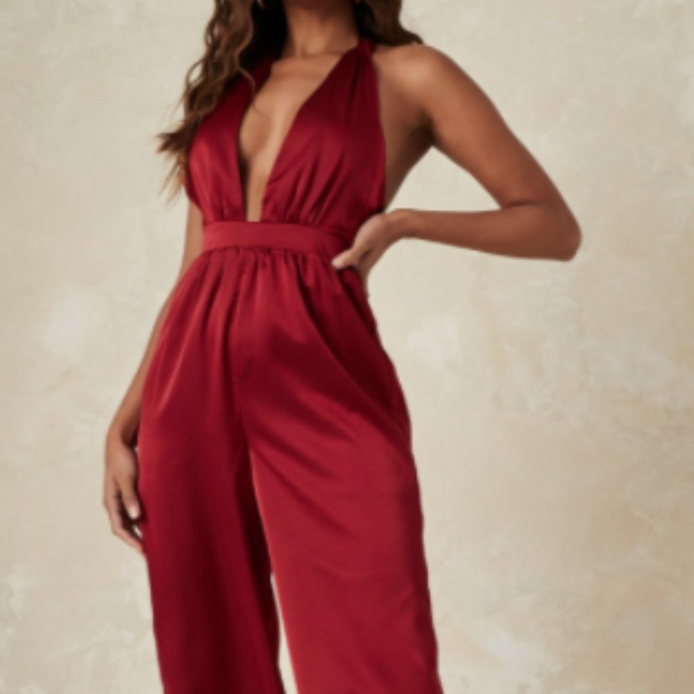 Missguided halter neck wide leg Jumpsuit